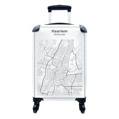 Produktbild von MuchoWow® Koffer Handgepäck Trolley Rollkoffer Kleine Reisekoffer mit 4 Rollen - Stadtplan - Schwarz und Weiß - Haarlem - Cabin Size < 55x40x23 cm & 55x40x20 cm - Fotokoffer - Kabinenkoffer - Boardgepäck - Reise-Box - Reisekoffer - Reisegepäck - Koffer mit Bild - Trolley für Kinder