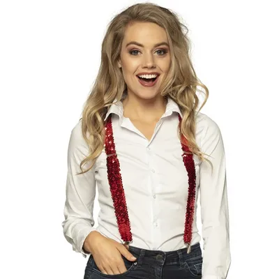 Produktbild von uni Pailletten Strumpfhalter 75 cm rot