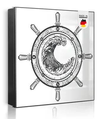 Zdjęcie produktu dla Metalowa szafka na klucze banjado, wymiary 30 x 30 cm, z 32 haczykami, z możliwością wykorzystania jako tablica magnetyczna, korpus czarny, zawiasy po prawej stronie, koło sterowe 2 [SKG1 13058]