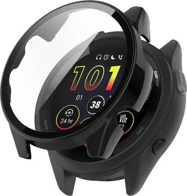 Produktbild von Strap-it Schutzhülle mit Glasplatte, passend für Garmin Forerunner 265 (schwarz)
