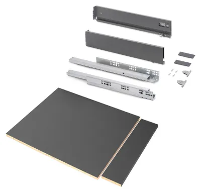 Imagen del producto de Kit de cajón Vertex de H 93 mm con paneles incluidos, de 450 mm de ancho, color gris antracita, marca Emuca