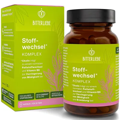 Image de Bitterliebe Bitter Stoffwechsel Komplex - Pack de 30 jours, capsules, vitamine B6, flacon, pour adultes, fabriqué en Allemagne, contient de l'iode et du zinc