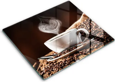 Zdjęcie produktu dla Deska kuchenna – 60 cm x 52 cm - Szklana deska do krojenia - Szkło hartowane – Antypoślizgowa - Kawa I Filiżanka