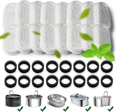 Obrázek produktu pro Sada filtrů do napáječek pro psy, balení po 32 kusech, vhodná pro nastavitelné nerezové napáječky pro domácí mazlíčky a psy o objemu 67 oz/2 l (balení po 16+16 kusech)