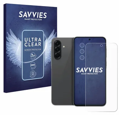 A product shot featuring a smartphone screen protector packaging and a smartphone with a screen protector applied.