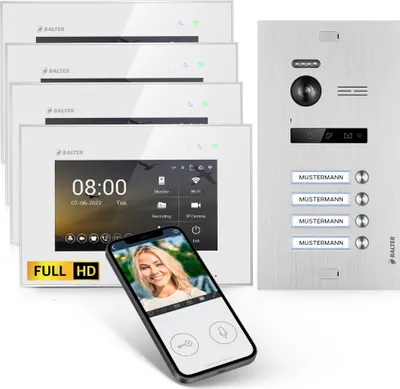 Produktbild von HD Video Türsprechanlage mit Smartphone App für 4 Familienhaus, 4x Monitor, Balter EVO HD WLAN
