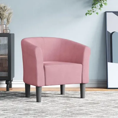 Produktbild von Moderner Clubsessel in Rosa mit Samtbezug, Holzgestell und gepolsterten Armlehnen