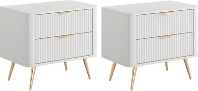 Produktbild von Nachttische 2er-Set - 2 Schubladen - Weiß und Gold - ELONARIA