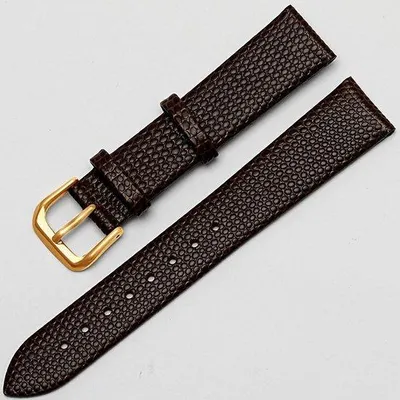 Produktbild von 20 mm dünne und weiche Kalfschuhlederband mit Drachenmustern - braun-goldene Klammer
