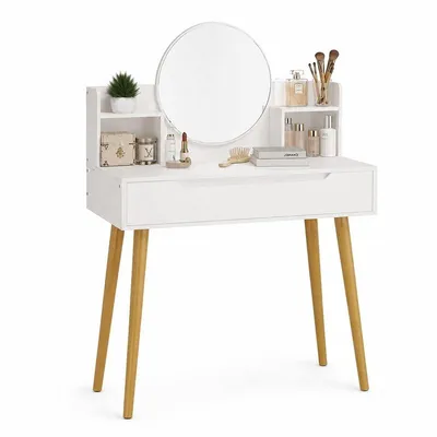Produktbild von Moderner weißer Kosmetiktisch mit Schminkspiegel fürs Loft-Schlafzimmer