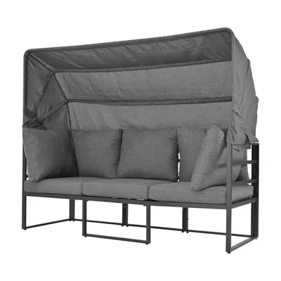 Produktbild von Merax Gartenlounge-Set für 5 Personen mit Eisenrahmen, 4-tlg. Gartenmöbel Set mit aufklappbarem Sonnendach, Sitzgruppe Loungeset Sonneninsel mit Tisch