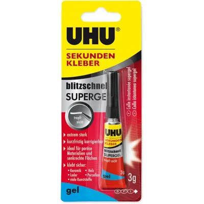 Produktbild von UHU Sekundenkleber blitzschnell Gel, 3g, Gel, RoHS, REACH, CE, Sichtverpackung, 1 Stück(e)