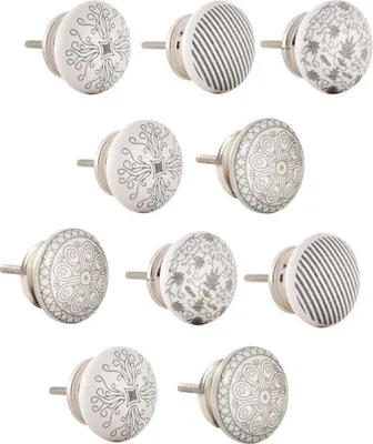 Produktbild von Keramiek Meubelknop art-deco shabby-chic landhuisstijl, 10er Set, weiß