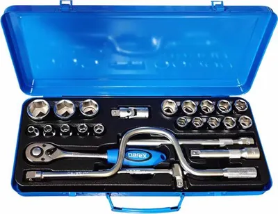 Productafbeelding van NAREX doppelmoersleutelset 1/2", 18 stukken, inclusief ratel, verlengstuk, omkeerring, ringsleutel, cardaan, koffer 443002001