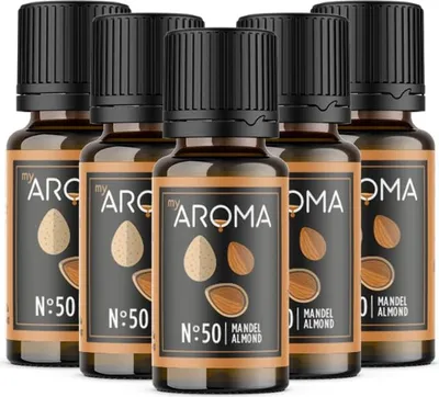 Produktbild von myAROMA Flavour Drops Mandel 5x10ml – Zuckerfrei, Kalorienfrei & Vegan, Natürliches Aroma ohne Künstliche Farbstoffe