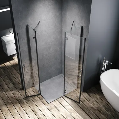 Produktbild von SONNI černá 80x90x195cm závěsné dveře sprchový kout rohový sprchový kout nano sklo rohový sprchový kout 6mm ESG bezpečnostní sklo