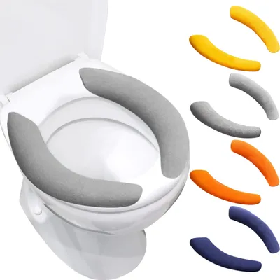 Produktbild von Crrynuo Toilettensitzbezug, 4 Paar, waschbar, wiederverwendbar, wärmer, plüschig, Länge 14.5 Zoll, Breite 3.5 Zoll, selbst zuschneidbar, dauerhaft haftend