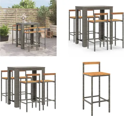 Produktbild von vidaXL 5 tlg. Gartenbar Set Grau Poly Rattan & Massivholz Akazie - Gartenbar Set - Gartenbar Sets - Garten Bar Set - Gartenbar