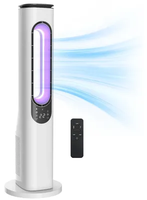 Image de Ventilateur sur pied sans pales - Silencieux (35 dB) - Écran LED avec éclairage - Télécommande - Minuterie de 15 heures - Oscillation de 50° - Blanc