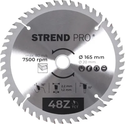Produktbild von Scheibe Strend Pro TCT 165x2.2x20/16 mm 48Z, für Holz, Sägeblatt, SK-Zähne