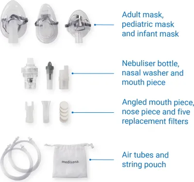 Obrázok produktu pre Medisana IN 600, Parný inhalátor, Šedá, Priesvitné, Priehľadná, Biela, 72 mm, 108 mm, 44 mm, 220 g