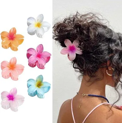 Immagine prodotto di Set di sei fermagli per capelli a forma di fiore da donna - fermagli hawaiani per la spiaggia d'estate - accessori per capelli da donna