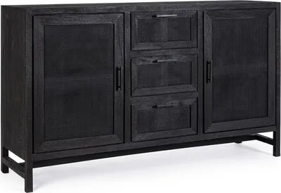 Produktbild von Sideboard Weston 150x40x90cm Mango schwarz 2 Türen und 3 Schubladen Rattanfront