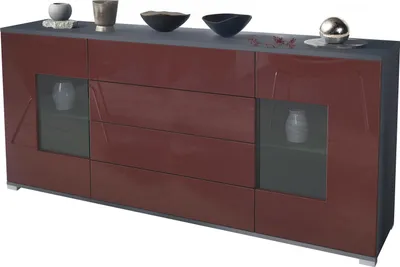 Produktbild von Vladon Sideboard Grömitz V2, Kommode mit 2 großen Türen und 4 Schubladen, Anthrazit matt/Bordeaux Hochglanz (166,5 x 75,5 x 35)