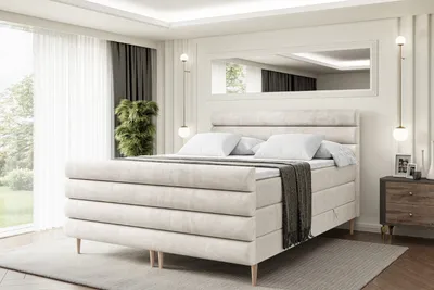 Produktbild von ALTDECOR Boxspringbett mit Holz Füßen, Matratze und Lattenrost, Topper, Fußteil, Polsterbett mit Bettkasten, Bett mit Stauraum H3- und H4- Matratze -CELESTIA-FD-Z KING-200x200 - Beige Monolith