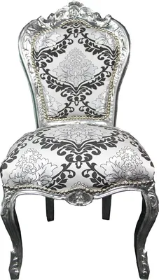 Produktbild von Casa Padrino Barock Esszimmer Stuhl Silber Schwarz Muster / Silber  ohne Armlehnen - Antik Möbel