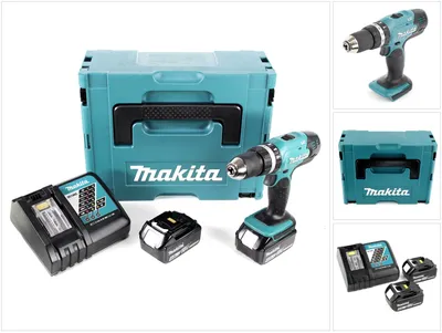 Zdjęcie produktu dla Akumulatorowa wiertarko-wkrętarka udarowa Makita DHP 453 RMJ 18V 42Nm w zestawie Makpac z akumulatorem 2x 4,0 Ah i ładowarką