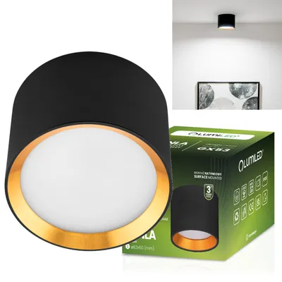 Produktbild von LUMILED Aufbauleuchte Tuba GX53 LED Spot Rund Schwarz Gold Aufbauspot Aufbaustrahler Aufputz Deckenspot Downlight feste Deckenlampe Anbauleuchte