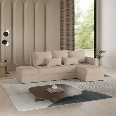 Produktbild von Masseno Ecksofa LUMARI R-S mit Schlaffunktion L-Form, Sofa mit Bettkasten, Wohnzimmersofa, Couch, Soffa, Bettsofa, Couchgarnitur- Beige, NEVE 04