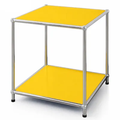 Productafbeelding van Floordirekt bijzettafel Concept Epure MK-012, 40x40x46 cm, geel, met open vakken, chroomkleurig metalen frame, tijdloos design, modulair