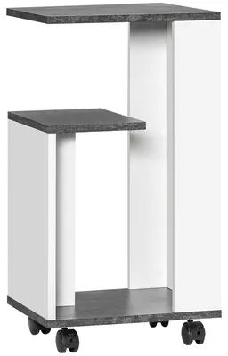 Obrázek produktu pro HOMCOM noční stolek a konferenční stolek s otočnými kolečky o 360°, moderní design, 3 police, nosnost do 10 kg, bílý