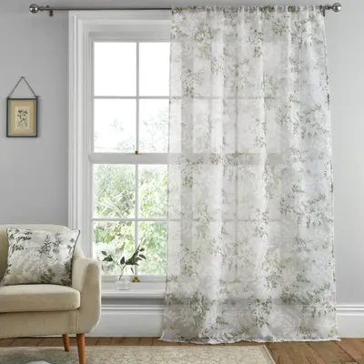 Voile-Vorhang 122x140 cm, Blumenmuster, Grün, Polyester