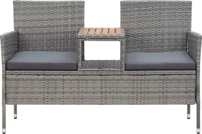 Obrázek produktu pro vidaXL 2místná zahradní lavice s čajovým stolkem 143 cm Poly ratan Grey