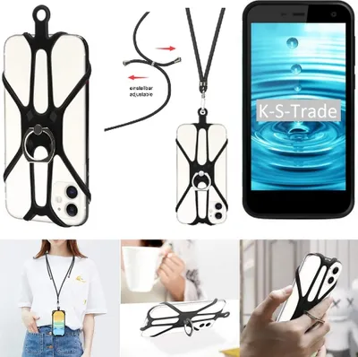 Produktbild von K-S-Trade 3in1 Handykette Handyband Handykordel Halsband Smartphone-Ring Handy-Ring kompatibel mit Energizer H500S Fingerhalterung Handyring