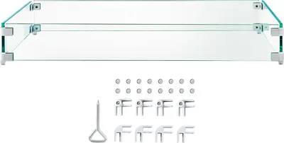 Zdjęcie produktu dla SucceBuy parawan do kominka, 96,5 x 26,7 x 15,2 cm szklany parawan, ochrona przed płomieniami ze szkła hartowanego, ochrona paleniska o grubości 0,8 cm, stabilne nóżki do kominków propanowych, gazowych, zewnętrznych