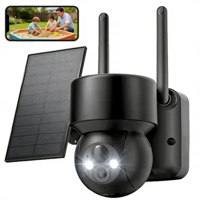 Produktbild von 2K Überwachungskamera Aussen WiFi 360°PTZ Schwenkbar Solar Kamera Überwachung Aussen Farbnachtsicht & 2-Wege-Audio PIR Erkennung & Intelligenter Alexa