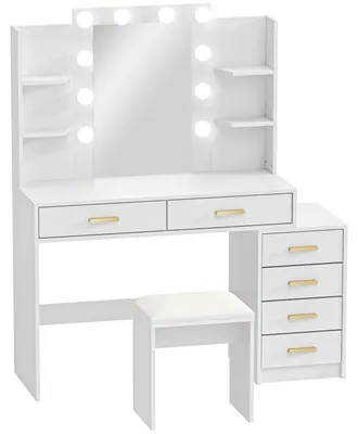 Immagine prodotto di Comò da trucco con specchio illuminato e sgabello | Colore: Bianco | Dimensioni: 120x40x140 cm