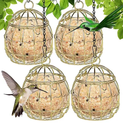 Produktbild von 4-tlg. Metall-Vogelfutterstation Mit Kugelhalterung, Vogelfutterspender Für Wildvögel Und Finken Im Garten