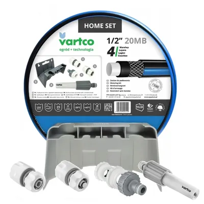 Obrázok produktu pre Vartco záhradná súprava 1/2'' 20m hadica stop and go rýchlospojka kohútiková prípojka, nástenný držiak postrekovača Home Set