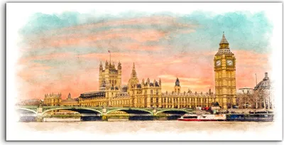 Produktbild von Coloray Canvas 140x70  Wandbild Leinwand Bilder London Big Ben Bridge Wasser Schiff