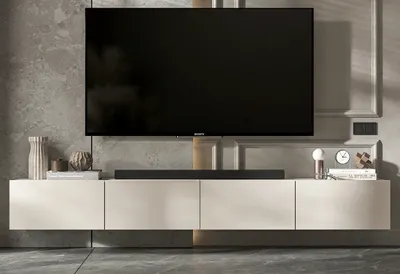 AXLIVING Lowboard Loriano 200cm - TV Schrank In Beige Kaschmir Optik