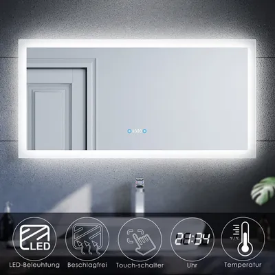 Immagine prodotto di SUNSURY Specchio da bagno 120x60cm illuminazione a led Orologio tattile Senza nebbia IP44 Risparmio energetico