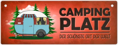 Produktbild von Campingplatz Metallschild XL mit Wohnwagen Motiv