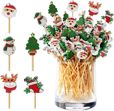 Imagen del producto de Palillos de cóctel navideños, 12 cm. Juego de 5 estilos. Palillos decorativos para fiestas, ideales para cócteles y brochetas de frutas