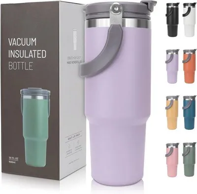 Produktbild von Famanu Isolierbecher 900 ml mit Deckel und Strohhalm - Ideal für Kaffee, Eistee und Smoothies