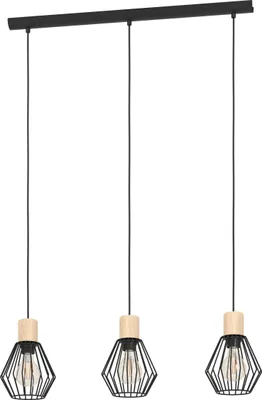Image de EGLO Lampe à suspendre Palmorla, Lampe à suspendre vintage, rétro, Lampe à suspendre en acier et bois en noir, naturel, Lampe de table à manger, Lampe de salon, E27